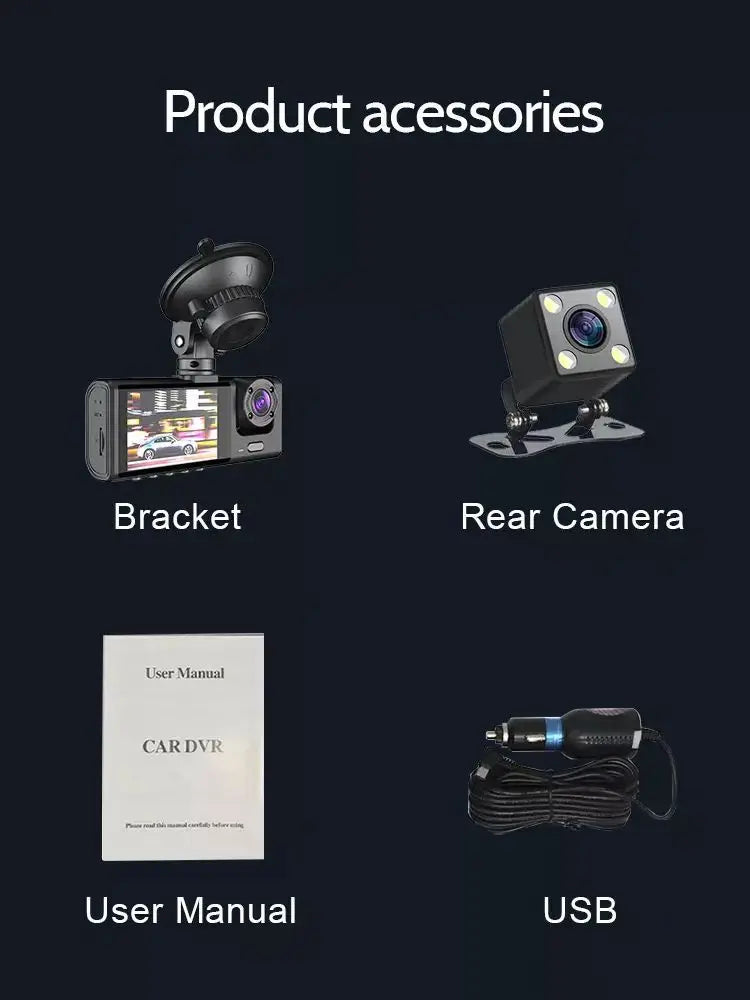 New 3 Lens HD 1080P Car Black Box Wi-Fi Loop Recording Car DVR Camera Dashboard Camera Night Vision Dash Cam for BMW, Mercedes, Toyota Vehicle Safety Driving Security Supplies