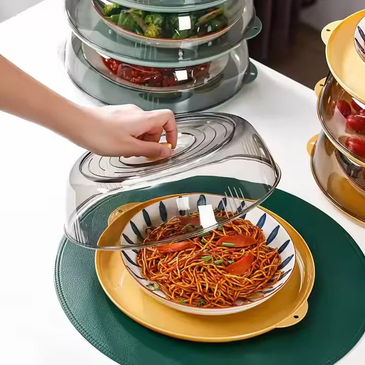 NEW Arrivals 28cm Plastic Microwave Food Plate Container Cover Multi Layer Food Vegetable Cover Heat-Insulated Vegetable Cover Household Kitchenware Accessories