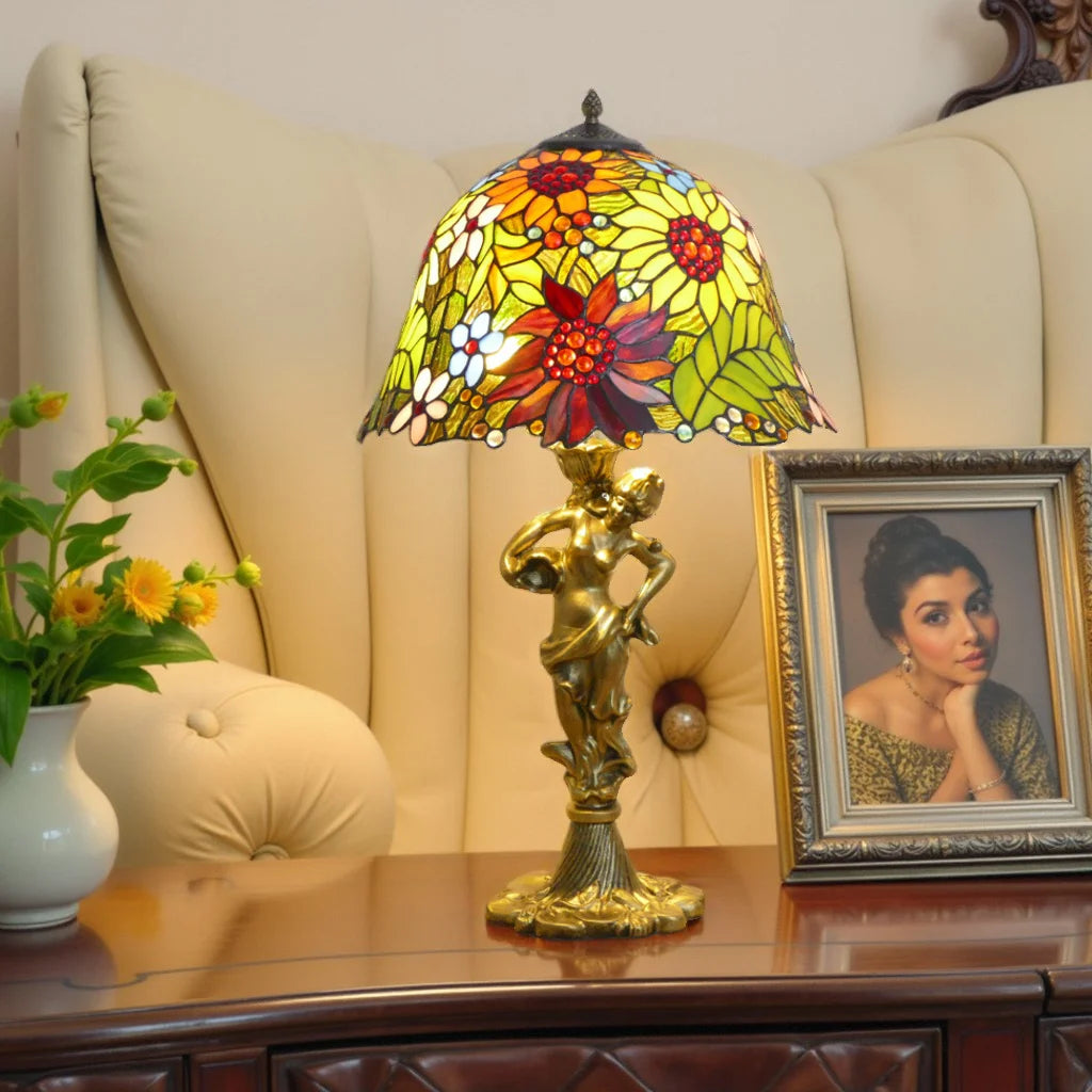 Villa Home Luxury Tiffany Lamps 16 Inch Wide Stained Glass Lampshade Bedroom Bedside Lamp, Bar Study, Living Room Decoration Desk Lamp Lights