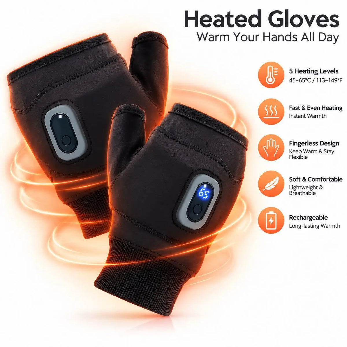 Newest Winter Electric Heated Gloves Heating Gloves Warm Heating Touch Screen Skiing Cycling Gloves Fingerless Gloves for Men Women