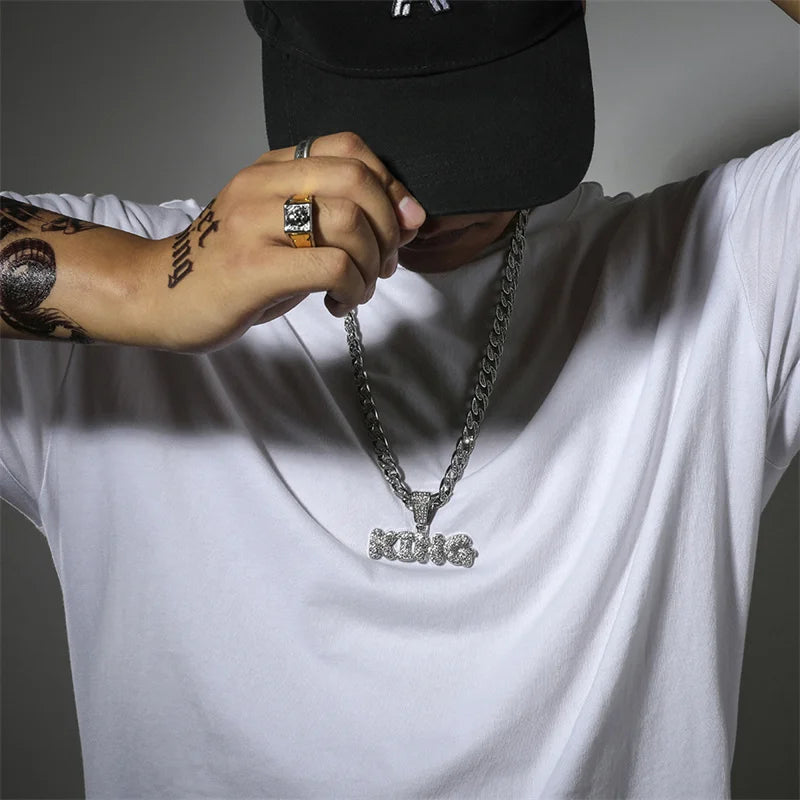 Rapper's Hip Hop KING Letters Pendant Necklace with Miami Cuban Chain Iced Out Bling Hip Hop Rave Rapper's Night Club Party Gangs Necklaces Male Charm Jewelry Gifts Accessories