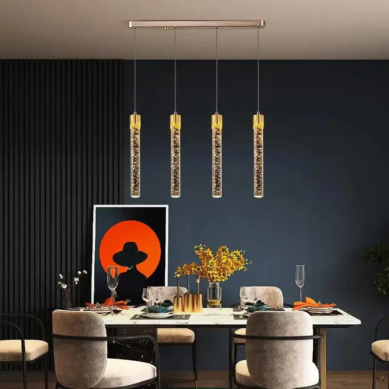 Home Indoor Bedroom Modern Luxury Clear Crystal Bar Led Pendant Light Bedroom Bedside Living Room Pendant Lamp Home Decoration Chandelier Gold Lighting Accessories