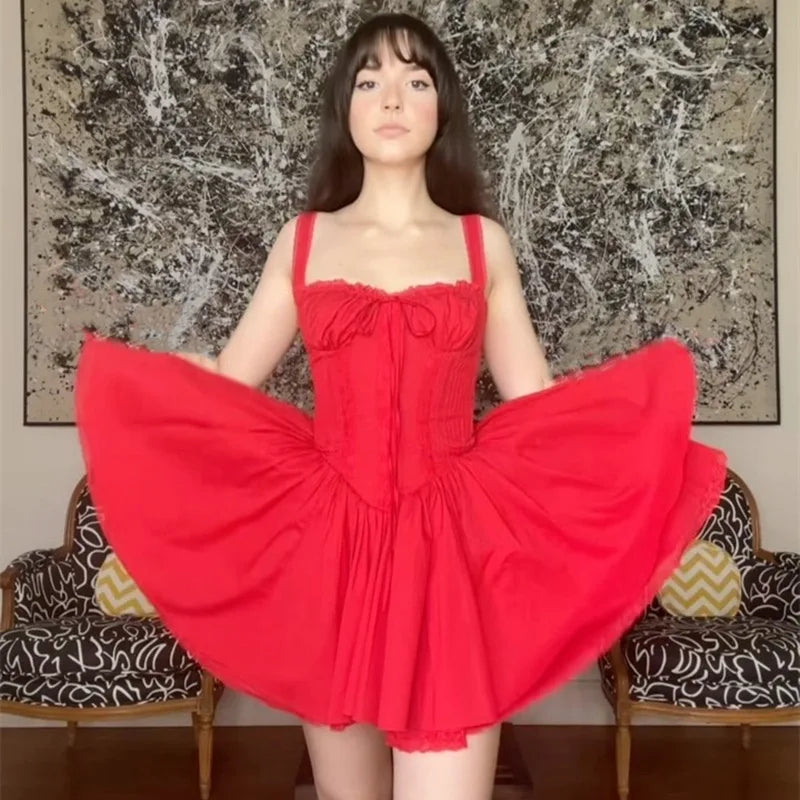 Just Arrived White/Red Color Women Summer French Elegant Sexy Dress Female Retro Collar Sleeveless Bubble Sleeve Sexy Casual Dress  Evening Beach Party Night Clubwear Prom Wedding Guest Ladies Luxury Clothing Supplies