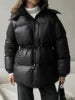 NEW Arrivals 4 Colors Women's Winter Waterproof Parka Mid-Length Soft Drawstring Waist Hooded Puffer Jacket  White Loose Warm Coat Snow Outerwear Jackets Women Winter Apparel Supplies.