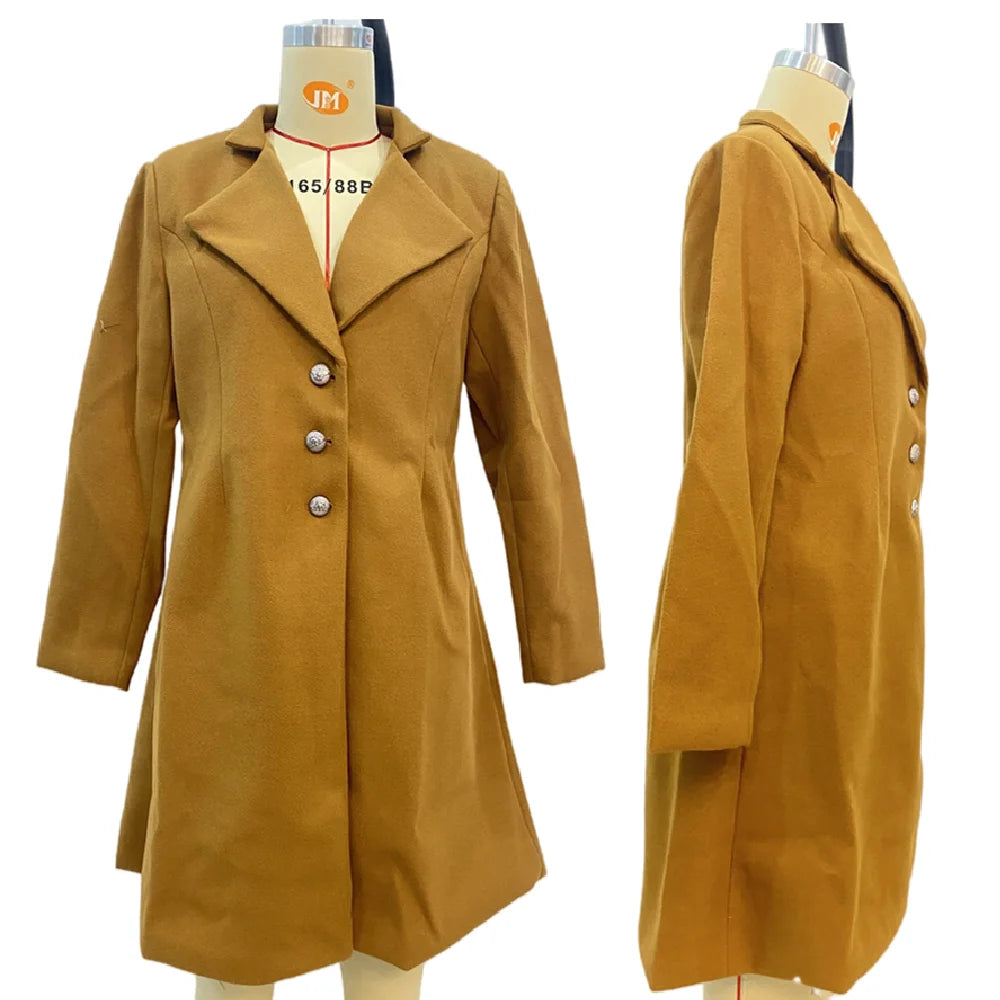 Black/Gray/Yellow Color Top Quality Mid-Length French Version Women's Wool Lapel Thin Autumn Winter Spring Coat Solid Color Slim Office Lady  Woolen Blazer Coats Women Clothing Supplies