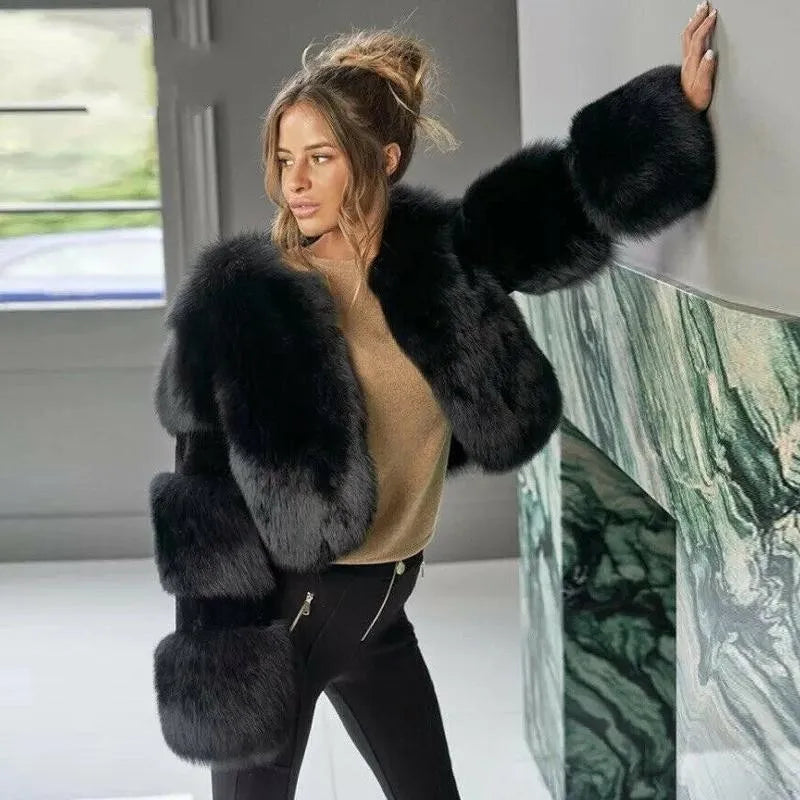 TikTok Most Popular 12 Colors S-4XL Plus Size Women Autumn Winter Warm Faux Fur Bomber Coat Top Quality Fur Jacket Snow Boots Outerwear Short Coats Evening Party Night Clubwear Jackets Women Winter Apparel Supplies