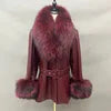 Boutique Gala HOT SALE ( Few Units Left) 8 Colors S-2XL Women's Top Quality Belted Black Real Sheepskin Leather Fur Coat Women Leather Jacket With Genuine Natural Fox Fur Collar Cuffs Ladies Winter Warm Outerwear Luxury Appar