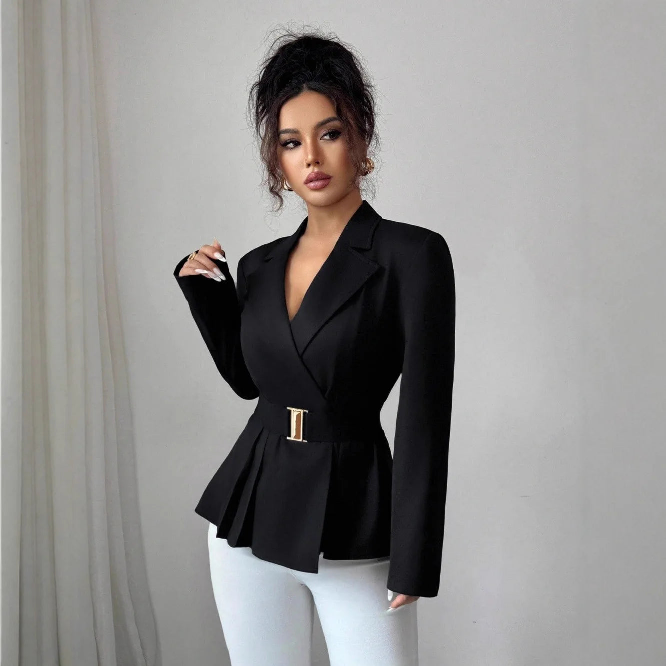 New Italian Fashion  Autumn Spring Women's Elegant Business-Casual Solid Anti-Wrinkle Hand Embroidery Long-Sleeve Black Coat for Cross-Border Clothes Blazer Jackets Ladies Luxury Apparel Accessories