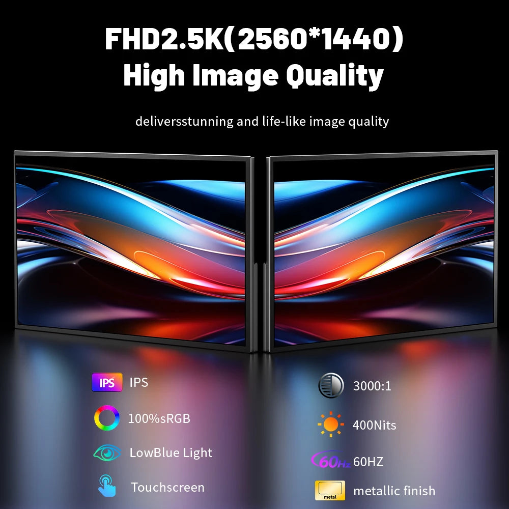 22' Inch Portable Touch Screen Monitor 2.5K Foldable IPS  Extra Screen for Laptop Switch Xbox Monitor Large Portable Monitor Business Office Home Computer Tools Electronics Supplies