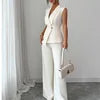 2 PCS Set Women Autumn Spring Summer Outfits Solid Elegant Vest Straight Leg Pants Matching Set Fall Business Night Dinner Office Lady Casual Suit for European American Style Ladies Clothing Supplies