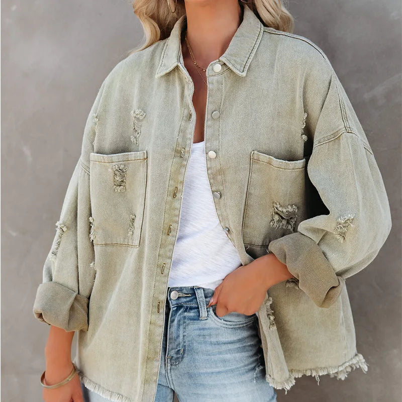 5 Colors S-XL Women's Autumn Spring  New Lapel Long Sleeve Retro Streetwear Ripped Burr Woolen Blazer Solid Button Women's Coat Windproof Jackets Women Casual Clothing Accessories