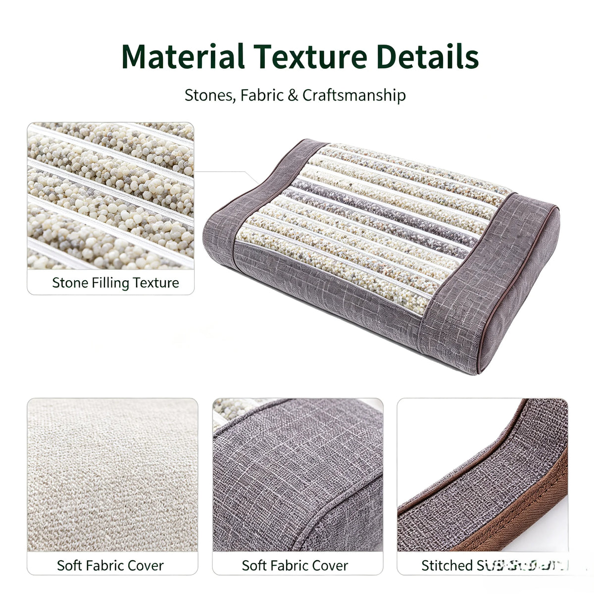 Natural Jade Crystal Tourmaline Memory Foam Jade Pillow Ergonomic Cervical Neck Support Cooling Sleep Pillow for Adult Night Rest Relaxation Head Massage Accessories Health Care Supplies