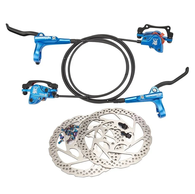 NEW SET  Purple/Blue/Black/Red Color Hydraulic Disc Brake Set Aluminum Alloy BMX Road Mountain Bike Oil Brake Lightweight Dual-Sided Dual-Piston Universal 160mm Rotor Bicycle Parts Accessories