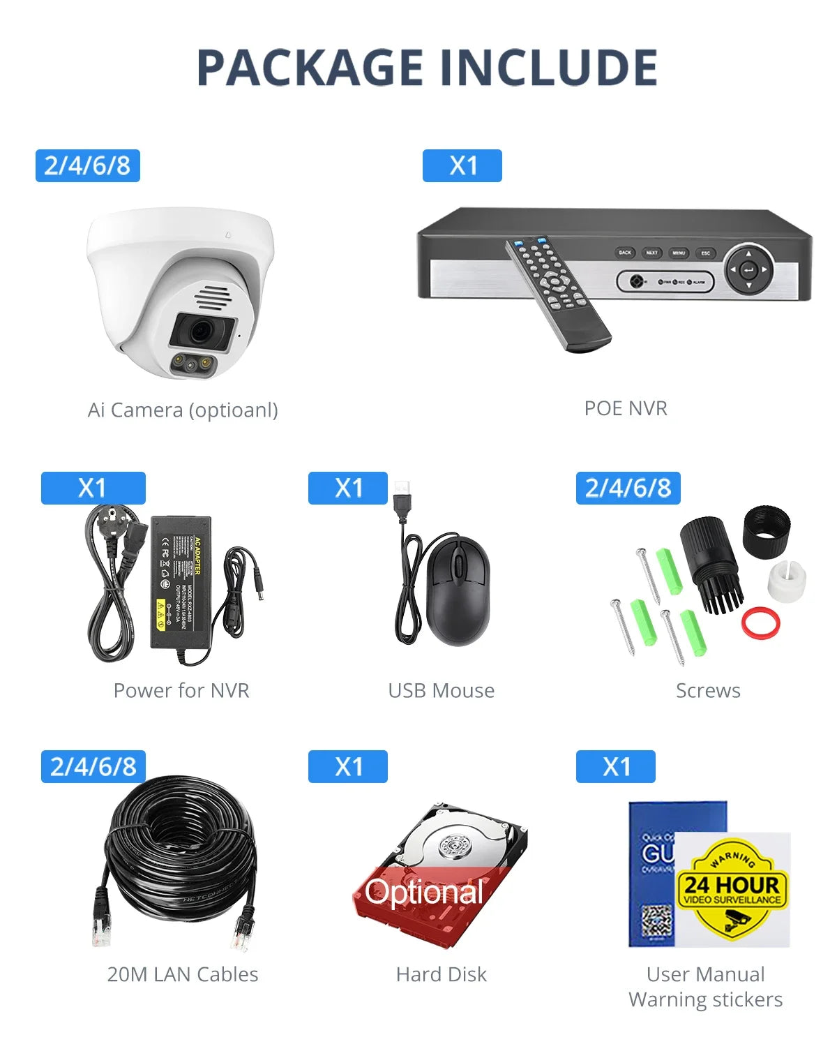 BEST PRICE Home Villa Business Store Professional 8CH 8MP POE NVR CCTV Video System AI Security Camera Set Network Video Recorder Kit H.265 IR Distance Vehicle License Plate Recognition Human Face Detection Security Systems