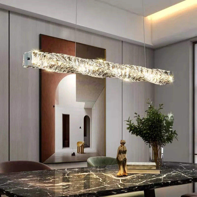 NEW Arrivals Villa Home Luxury K9 Crystal Chandelier Art Decor L39.4inch Luxury Restaurant Modern Living Room Dining Table Bar Counter Crystal Chandelier Design Long Crystal Pendant Lights