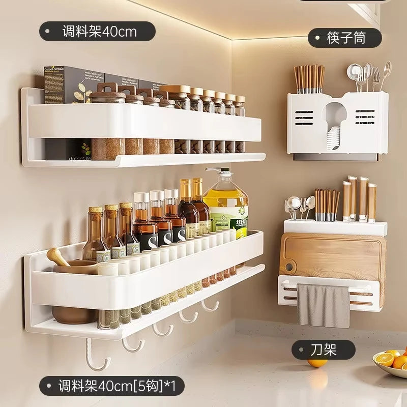Wall Mounted Canned Food Storage Rack Kitchen Utensils Organizer Bottle Shelf Spice Knife Storage Racks Home Kitchenware Tools Set Cooking Accessories