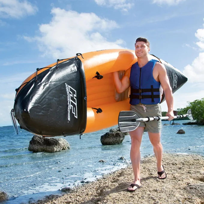 NEW Set 2 Persons Top Quality Inflatable Kayak Canoe Rafting Fishing Boat Portable Water Sport with Paddle + Air Pump and Bag Large Size 321X88cm Orange 2026 for Adults Summer Water Sports Supplies