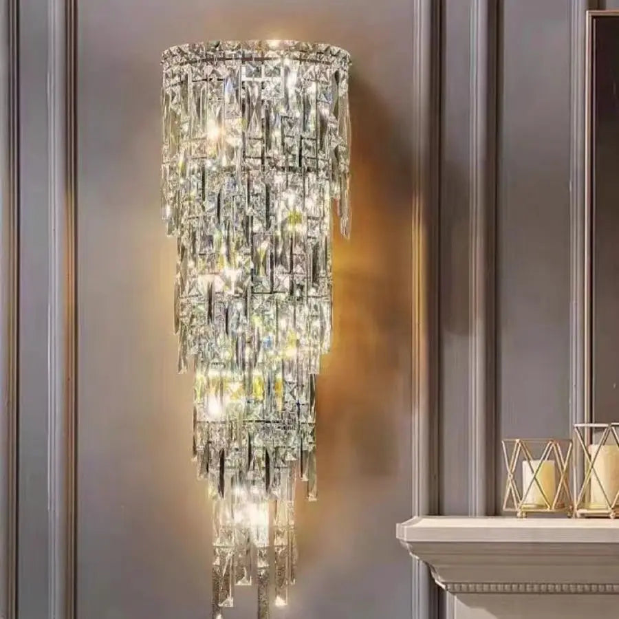 Home Villa  Modern Luxury Crystal Bedside Wall Lamp Living Bedroom Background Decoration Wall Fitting Hotel Lobby Corridor Wall Light