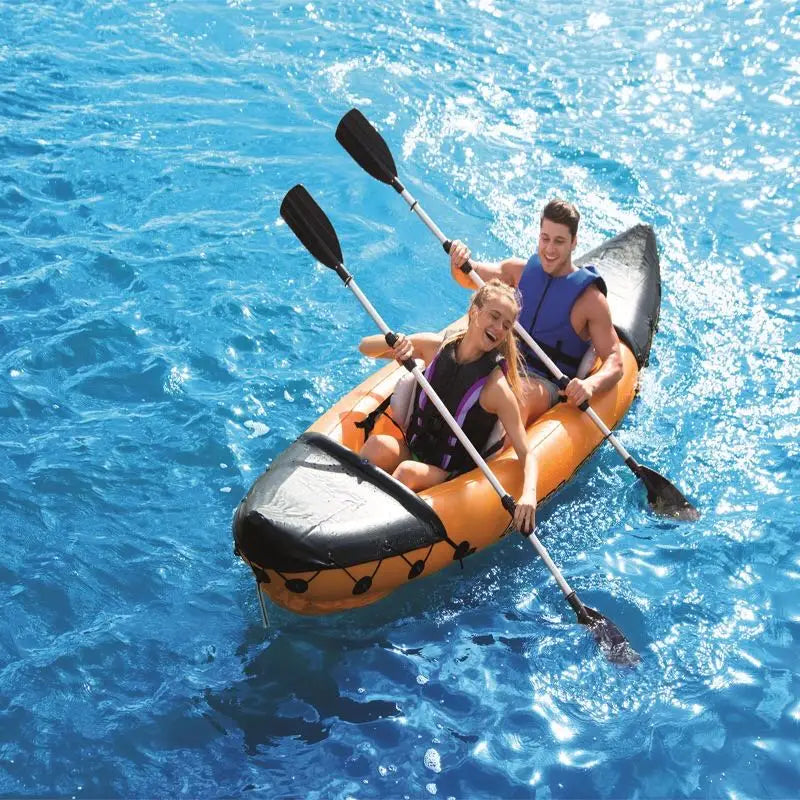 NEW Set 2 Persons Top Quality Inflatable Kayak Canoe Rafting Fishing Boat Portable Water Sport with Paddle + Air Pump and Bag Large Size 321X88cm Orange 2026 for Adults Summer Water Sports Supplies