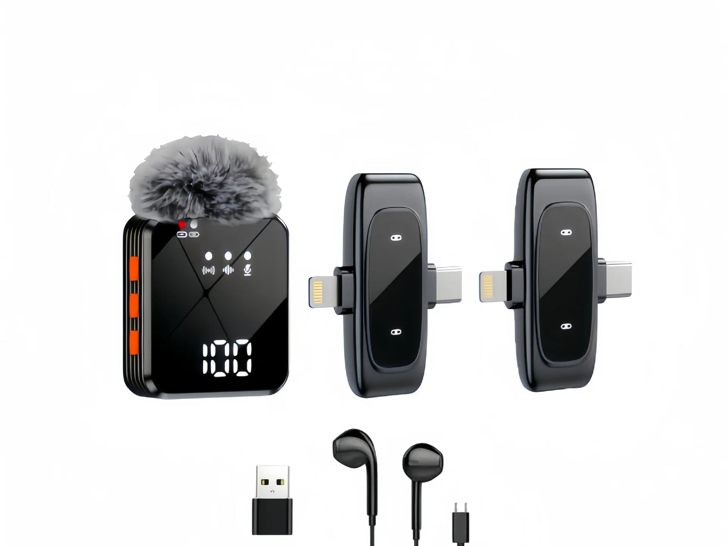 4 in 1 Wireless Lavalier Microphone Set with Power Digital Display, Noise Reduction Clip-on Mic for Live Streaming Phone TikTok YouTube Video Creation  Professional Microphones Set