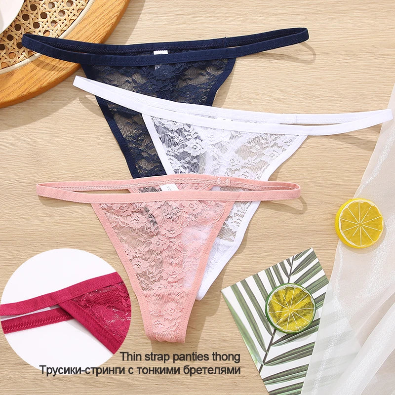 3PCS/Set Women Lace Sexy G-string Perspective Lingerie Temptation Panties Thong Underwear Supplies  Panty Female Intimates M-XL Sexy Lingerie Fashion Clothing Products