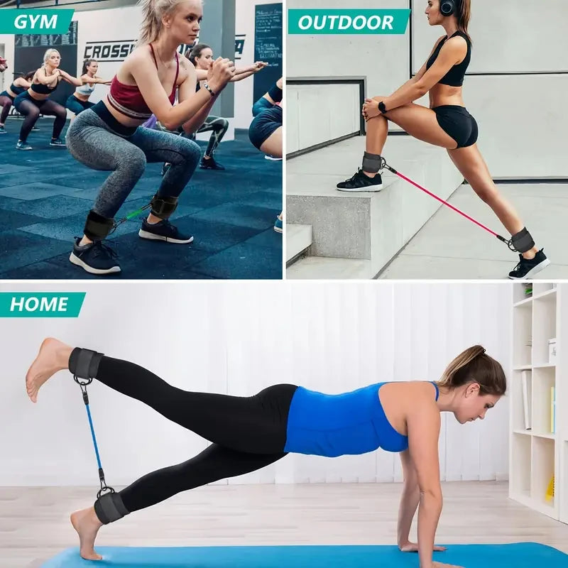 NEW Arrivals 5 Colors, Home Gym Yoga Studio 6 PCS Set TPE Ankle Resistance Bands with Cuffs High Elastic for Glute & Leg Workouts Booty Exercise Equipment Workout Sets