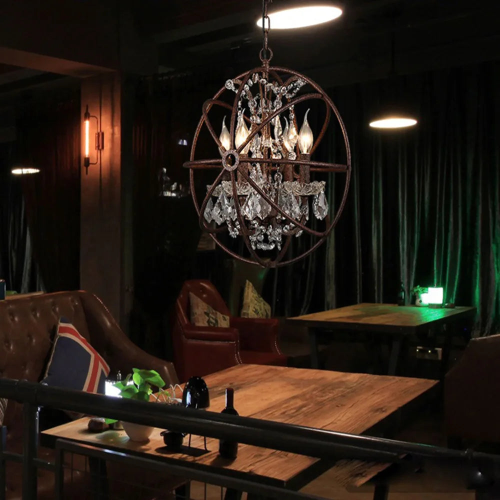 NEW Arrivals American Style Art Decoration Rural Crystal Chandelier Villa Retro Round Crystal Pendant Lamp Bar Counter Restaurant Living Room Crystal Hanging Lights 3 Years Warranty