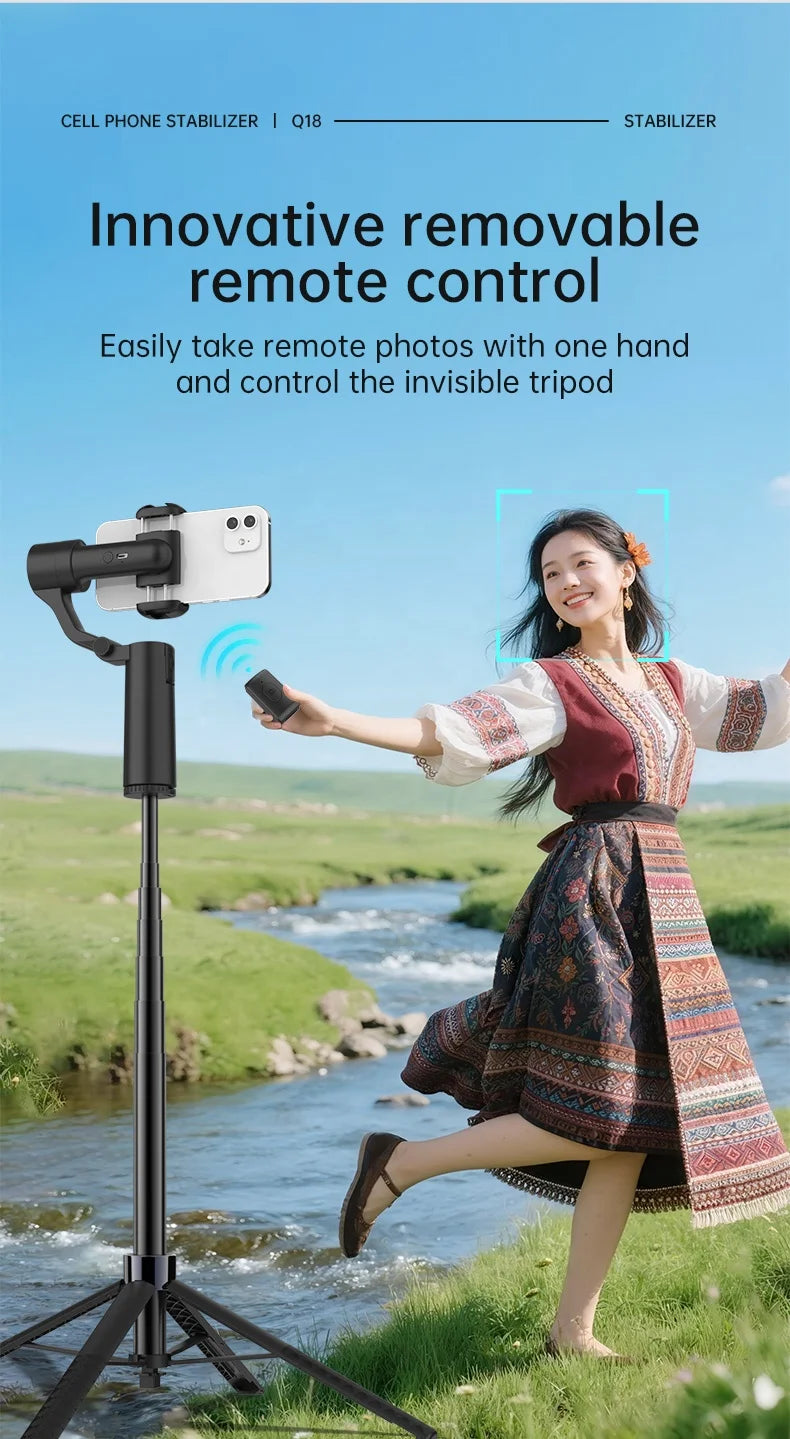 2 in 1 AI Face Tracking Professional Stabilizer Gimbal 180CM 360 Rotate Handheld 2 Axis Gimbal Tripod Gesture Remote Control Selfie Stick TikTok YouTube Videos Maker Live Streaming Studio Tools Set