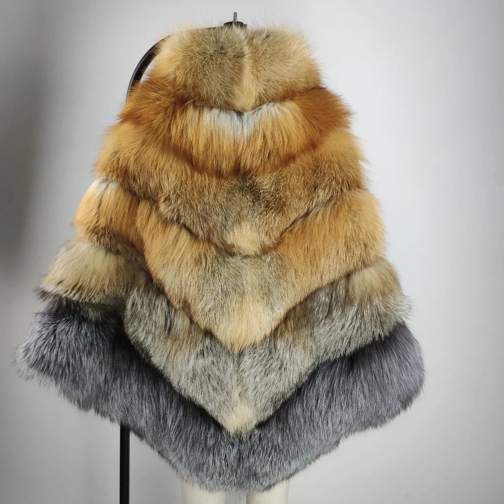 NEW Arrivals 4 Colors Women's Elegant Graceful Winter Women's Real Natural Fox Fur Coat Custom Design Fur Poncho Luxury Shawls Ladies Luxury Apparel Supplies