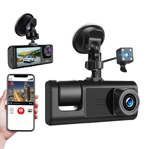 Wi-Fi Three Lens Car Dash Cam Full HD 1080P Night Vision Pedestrian Detector Video Recorder with Rear Camera Compatible DVR Car Camera Built Car Security Supplies