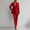 Boutique HOT SALE 2 PCS Set 5 Colors S-2XL Elegant Slim Office Lady Business Night Dinner Evening Party Luxury Blazer Set Women's V-Neck Solid Patchwork Button Long Sleeve Suit