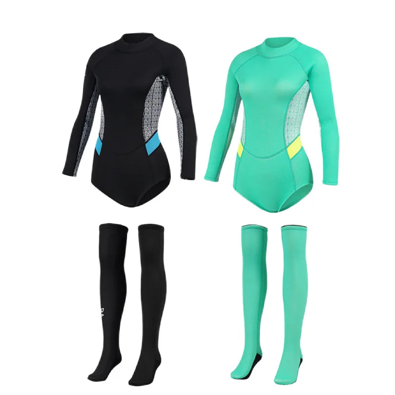 New Arrivals 2MM Neoprene Wetsuit Women's Long-Sleeved Warm Cold-Proof Surf Suit Suit Snorkeling Sunscreen Wetsuit Stockings Diving Scuba Underwater Fishing Water Sports Clothing Supplies