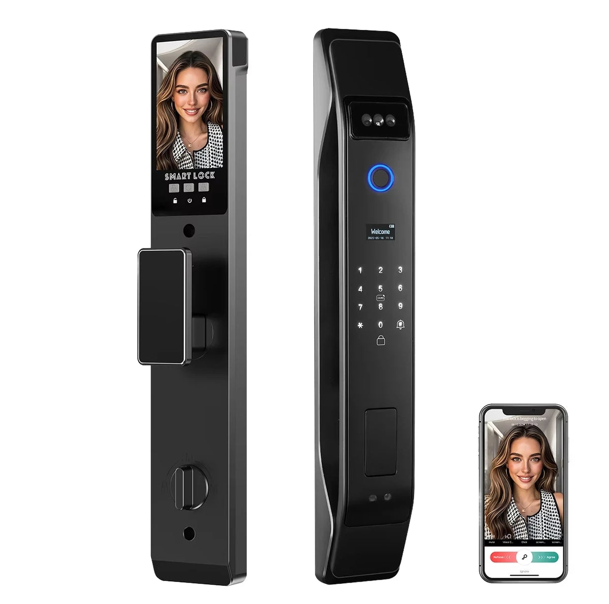 BEST PRICE Villa Home Business Office TUYA APP Brass Door Lock Intelligent Digital Fingerprint Face Recognition Security Electronic Smart Lock with Cloud Storage Wi-Fi Security Accessories Safety Supplies