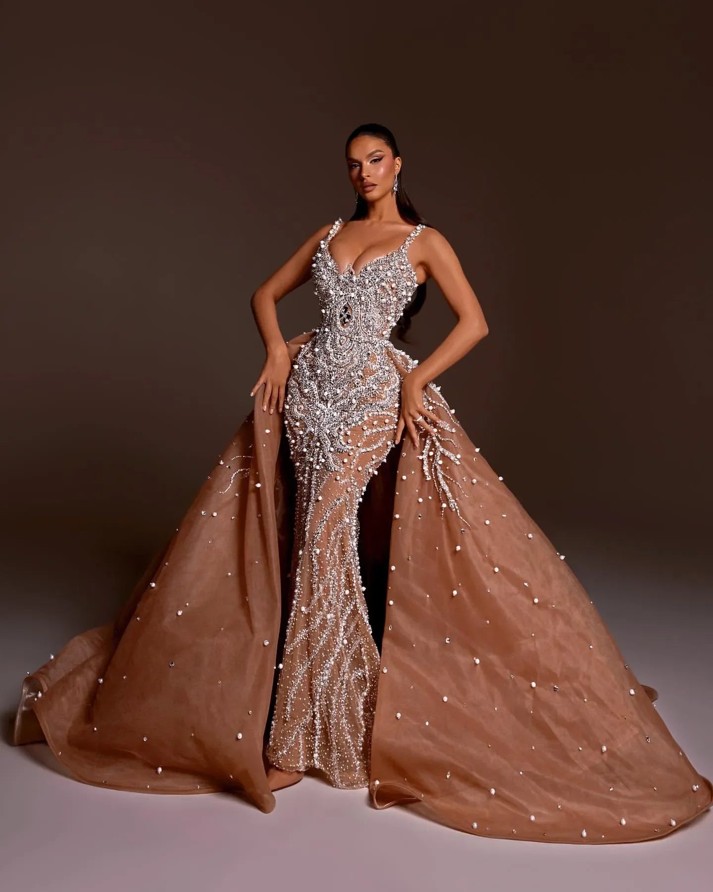 Boutique HOT SALE  New Luxury Wedding Dress  Floor-Length Evening Party Prom Spaghetti Strap Illusion Backless Detachable Sweep Train Formal Mermaid Wedding Dress Ladies Luxury Apparel Supplies