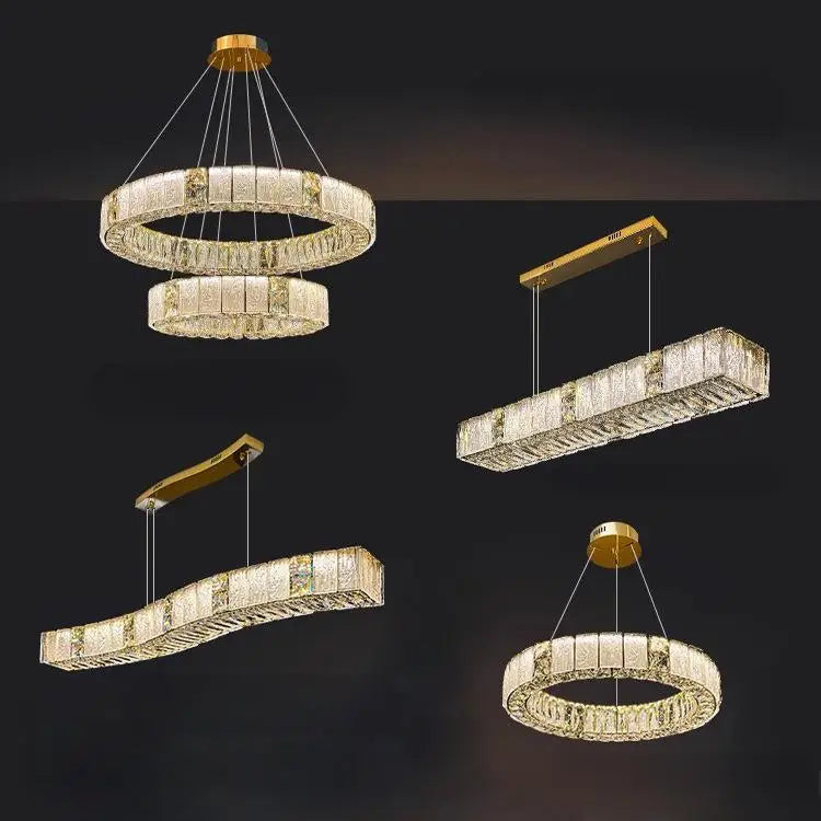 Villa Home Luxury Glaze Crystal Long Pendant Lamps Dining Bar Counter Living Room Restaurants Glass Chandelier Modern Villa Living Room Creative LED Line Lights