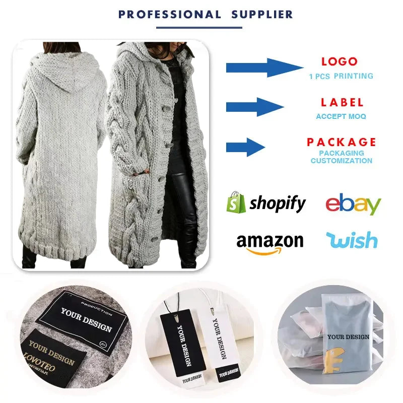 10 Colors S-5XL Plus Size Women's Trendy Long Cardigan Sweater Long Sleeve Single-Breasted Hooded Winter Coats for Ladies Women Knitted Sweater Coats
