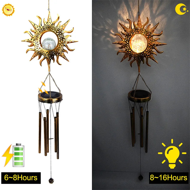 Wind Chimes Solar Lights LED Bulbs Lithium Battery Outdoor Waterproof Hanging Aeolian bells Solar Lamp With Moon Star Sun Shape For Party Garden Festival