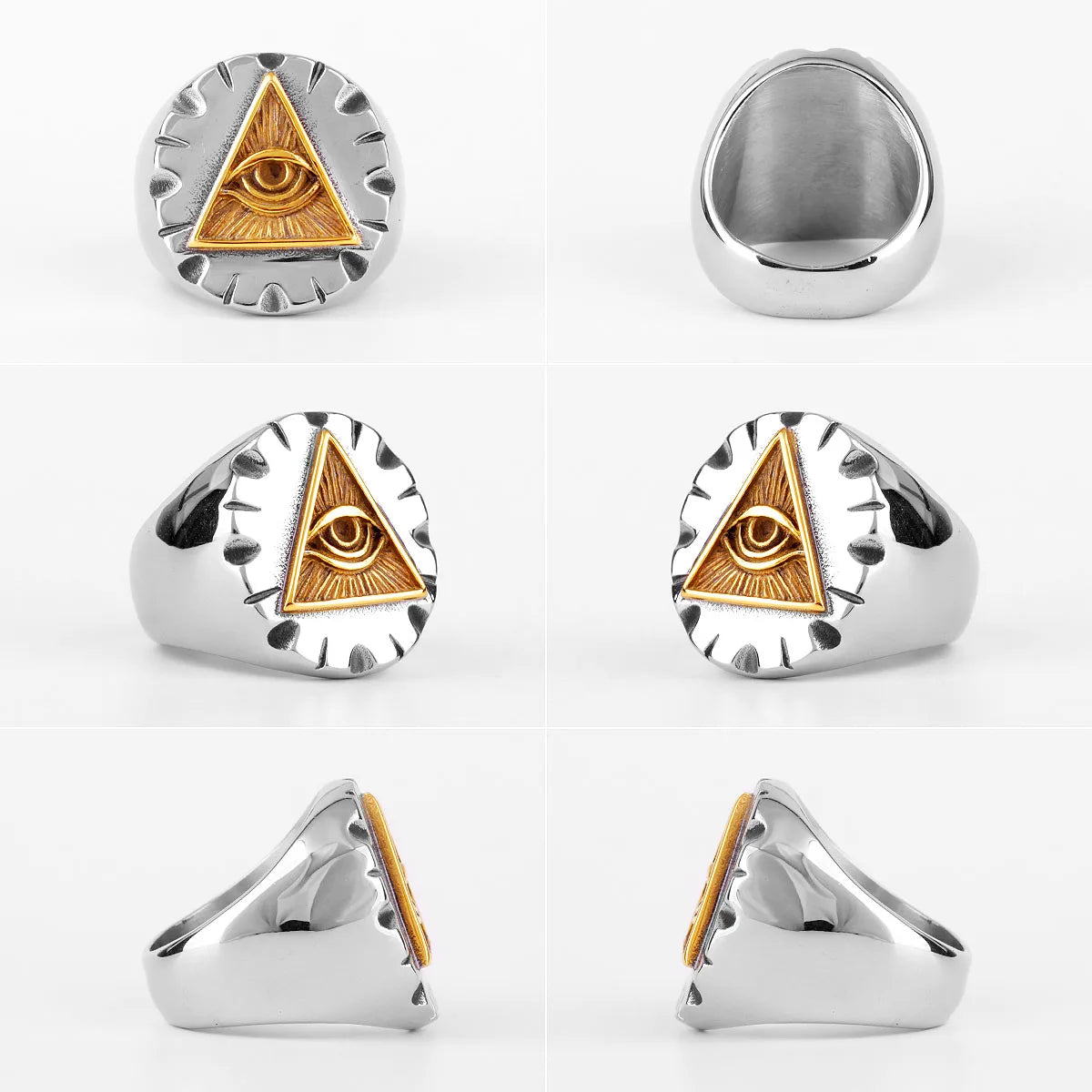 NEW Freemason Rothchild's Illuminati Organization Triangle Masonic Top Quality Titanium Steel Men's Rings Punk for Male Boyfriend Biker Jewelry Creativity Gifts Secret Society Products