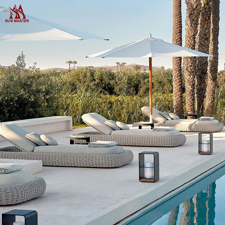 NEW Luxury Rattan Top Quality Modern Design Hotel Villa Resort Home Outdoor Swimming Pool Sun Lounger Aluminum Frame Sunbed Foldable Garden Lounge Chair Luxury Furniture Supplies