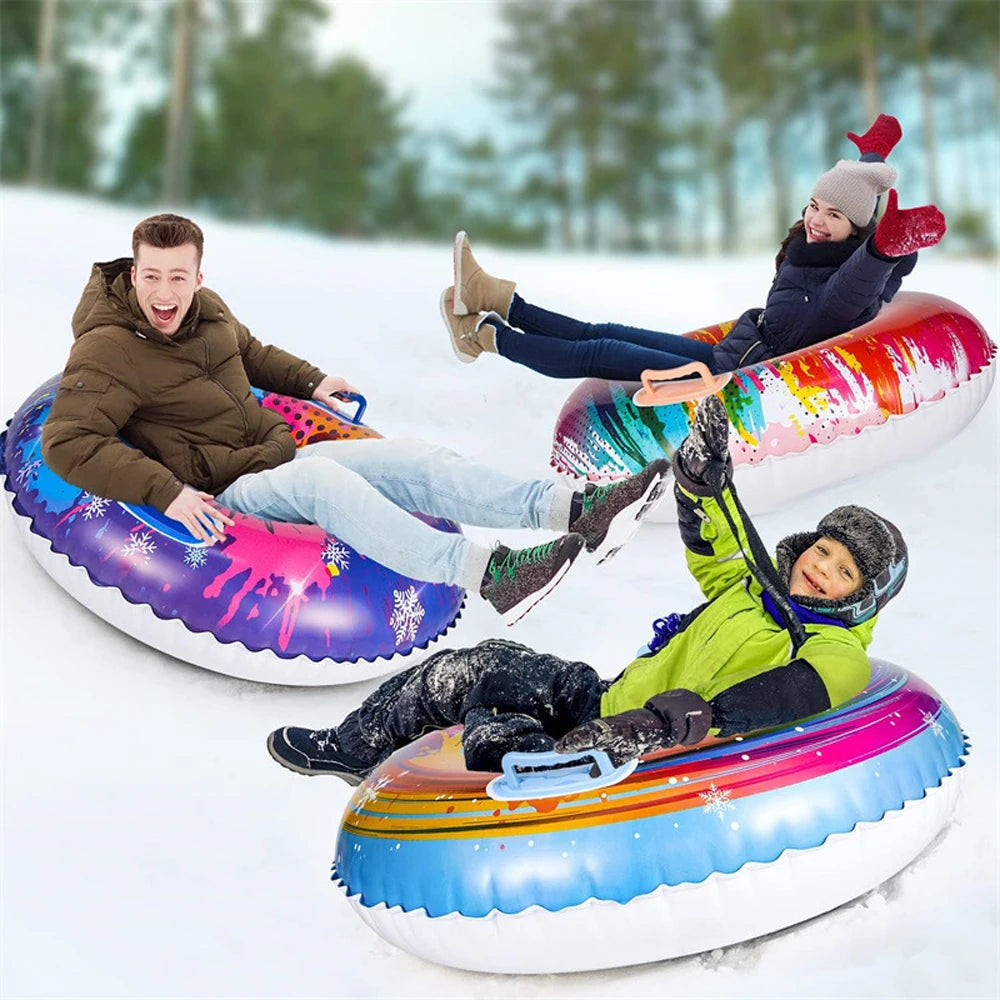 4 Colors Adults Children Strong Inflatable Snow Sled with Reinforced Cover Thickened PVC Tube Cold Resistant Fun Gear Winter Sports Accessories