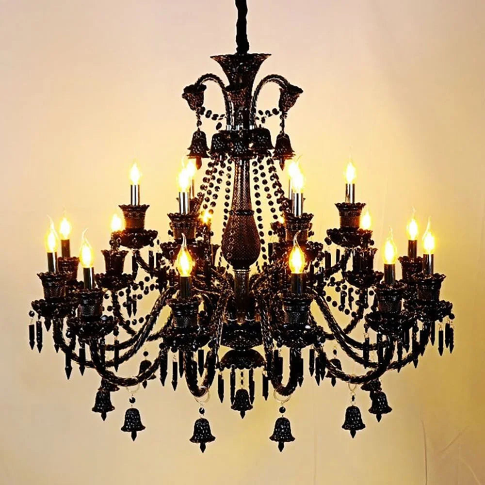 Villa Home Luxury European 10 Lights Black Crystal Chandelier for Living Room Bedroom Duplex Staircase Villa Lobby Creative Atmosphere Hanging Pendant Lights