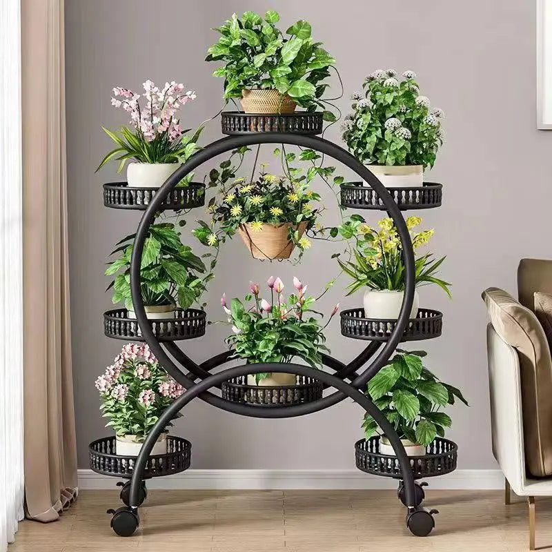 NEW Design Green Radish Iron Multi-Layer Floor-Standing Flower Stand Movable Storage Cage for Plants for Living Room and Balcony Decoration