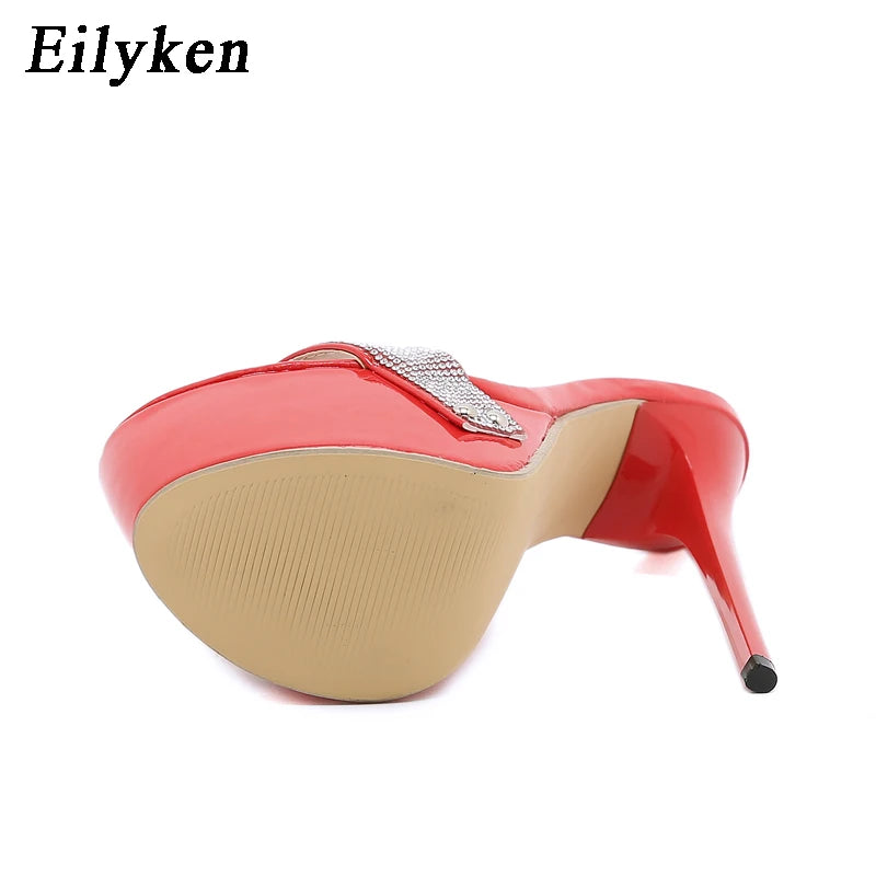 Fashion Crystal Rhinestone Platform Slippers Women Summer Open Toe Stiletto Heels Night Club Sandals Ladies Sliders Shoe