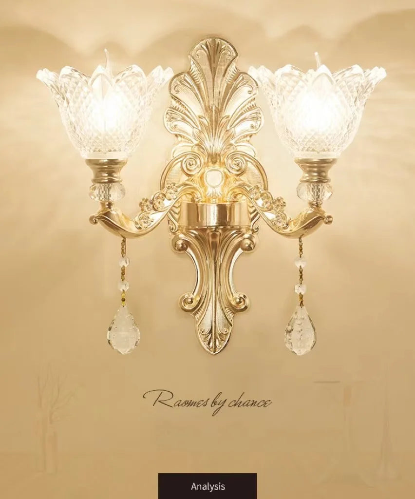 Villa Home Living Room Luxury Nordic Retro Crystal Gold Wall Lamp Living Background Wall Fitting Bedroom Bedside Corridor Lighting Candle Bracket Light