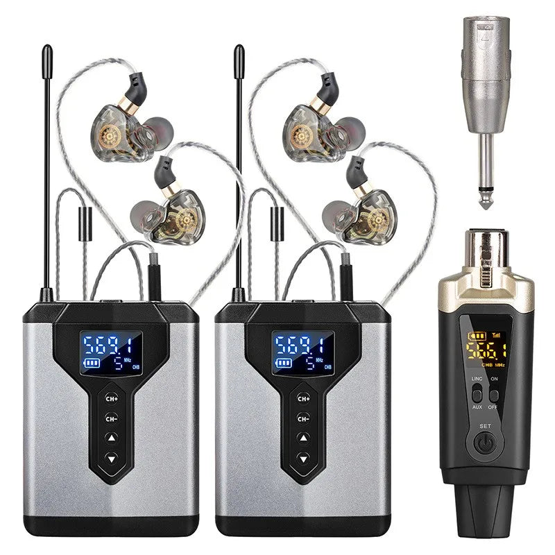Professional Live Streaming Podcast Wireless UHF XLR Plastic In-Ear Ear Monitor System Bodypack Receiver Transmitter Singing For TikTokers Singers Live Streaming Band Rehearsal Earphones Set