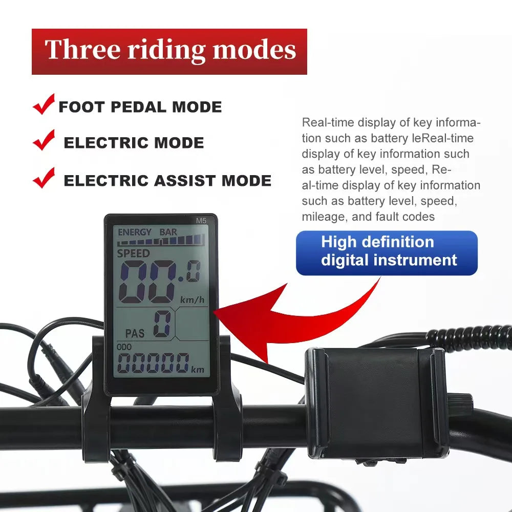 Fat Tires Folding Electric Cargo Tricycle 18 Inch Brushless Pedal Assisted Electric Tricycle 48V 13Ah Lithium Battery Disc Brake 3-Wheel Cargo Bike 7-Speed 25km Max Speed Carbon Steel Electric Bike