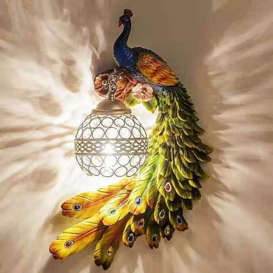 White/Gold/Multicolor Art Decor Luxury Nordic Resin Peacock Wall Lamp Living Background Crystal Ball Wall Fitting Bedside Vintage Classic Bracket Light.