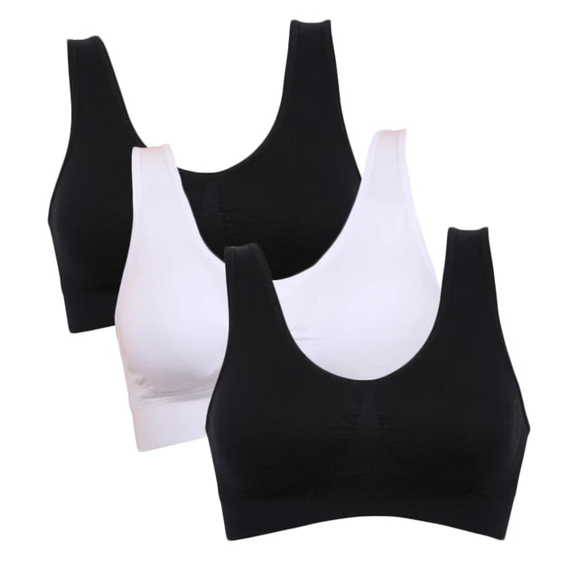 NEW Arrivals 3PCS Set M-5XL Lot Sports Bra Women's Intimates With Pads Plus Size Bras For Women Active Brassiere Push Up Big Size Yoga Sports Vest Wireless BH 5XL