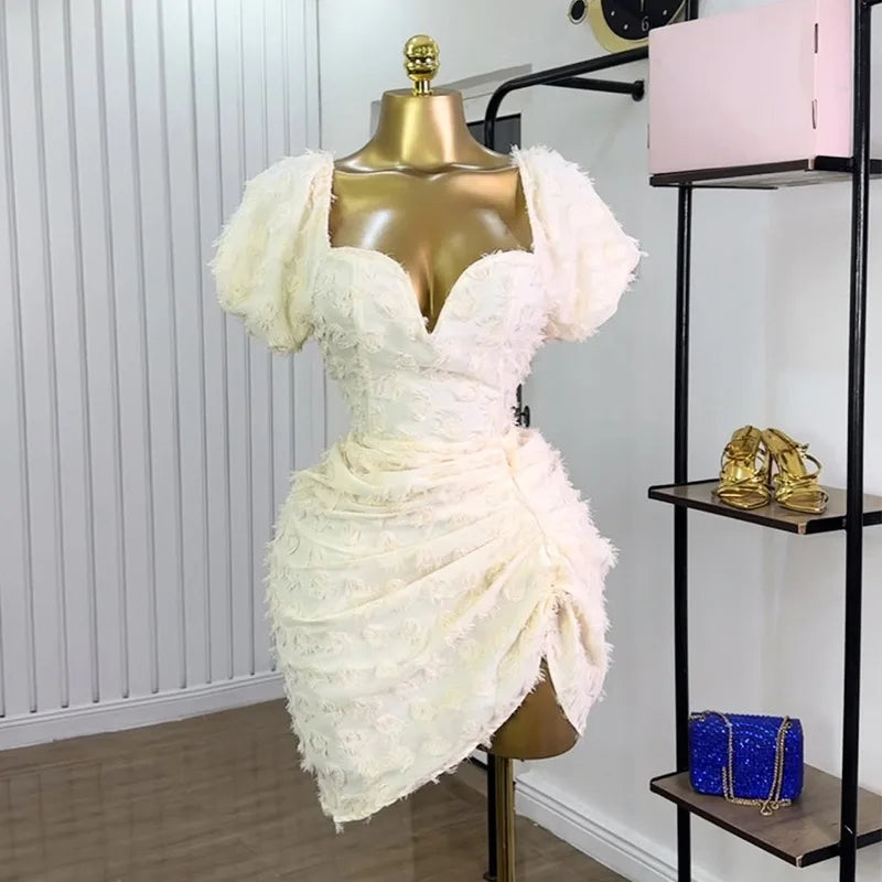 NEW Hot Selling White/Black Color S-2XL Autumn Spring Summer Boutique Gala New Collection Women's Sexy V-Neck High Waist Mini Dress Pleated Chiffon Evening Party Wedding Guest Clubwear Gown Ladies Luxury Clothing Supplies