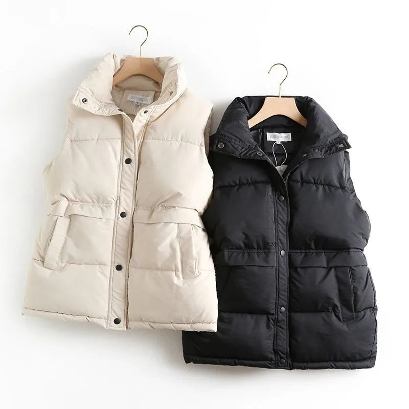 Black/Beige Color Winter Warm Windbreaker Sleeveless Vest Women Fashion Waistcoat Casual Winter Sleeveless Jacket Female Coat Women Winter Apparel Accessories